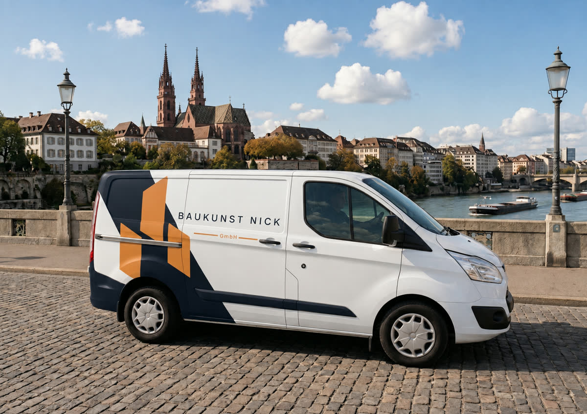 Firmenwagen von Baukunst Nick vor dem Basler Münster